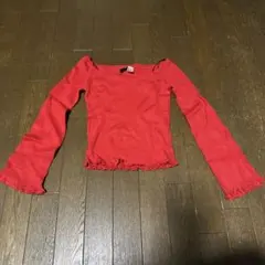 H&M リブ編みレッドトップス M