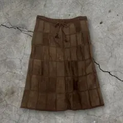 00’s vintage ブラウン チェック レースアップ スカート モード