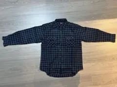 【美品】ユニクロ　フランネルシャツ　長袖　ネイビー　L