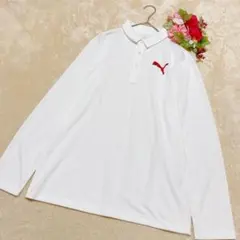 【PUMA プーマ】長袖ポロシャツ ビッグロゴ ゴルフウェア ホワイト Ｌ