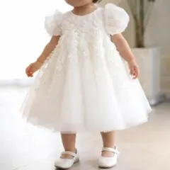 キッズ フラワードレス ホワイト 100cm 子供ドレス 花柄 刺繍