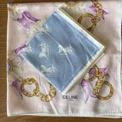 大判　CELINE ブルーミニスカーフと花ハンカチ