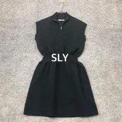 【SLY】ジッブアップウエストリブショートワンピース ブラック