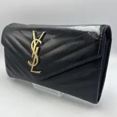 【美品】サンローラン/YSL 長財布 ブラック レザー レディース リペア商品