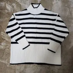 ボーダー ハイネック ニット セーターチャコールラフィネ