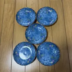 青い花柄 小皿 5枚セット