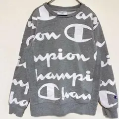 希少✨️Champion チャンピオン 総柄 ロゴ スウェット M グレー ロゴ割