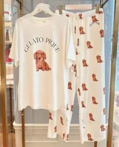 ダク付き　ルームウェア　パジャマ　ダックス柄　ジェラートピケ　上下セット