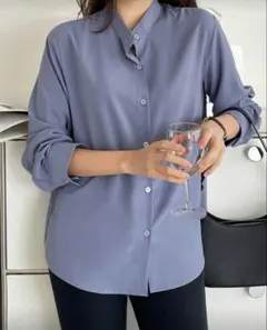 ブルー 長袖シャツ XLサイズ