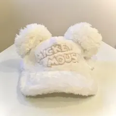 【ミッキーマウス】ポンポン付きキャップ ホワイト