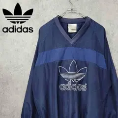 【90s 古着】アディダス 刺繍 プルオーバー ナイロンジャケット ネイビー L