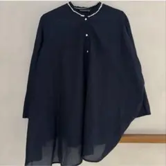mizuiro ind アシンメトリー　長袖 ブラウス ネイビーコットン100%のサムネイル