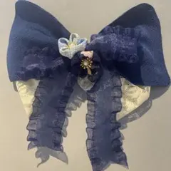 髪飾り　ちりめん　つまみ細工　レースリボン　七五三.成人式.卒業式　ブルー系