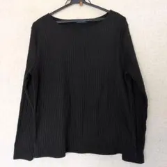 黒 リブ編み 長袖Tシャツ
