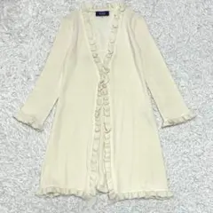 エムズグレイシー　薄手ロングカーディガン　フリル　モヘア　アイボリー　38