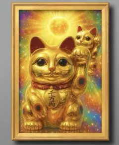 未来に向けて幸福を招く　招き猫　額縁付き　開運グラフィックアート