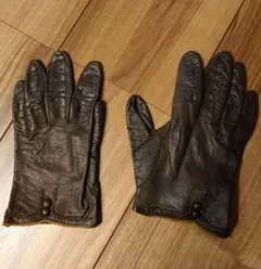 ダークブラウン レザー手袋 ボタン付き