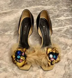 DIANA ダイアナ 23.5cm 美品 ファー×ビジュー パンプス 上品