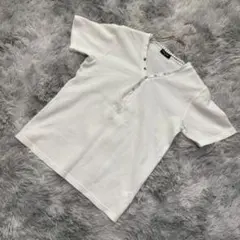 【COMME CA ISM】 （M） ホワイト 半袖 ワッフル生地 Vネック