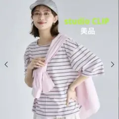 studio CLIP コットン ベーシックTシャツマルチピンクボーダーMサイズ