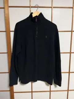 古着 ポロ ラルフローレン コットンニット ハーフジップ スウェット ブラック