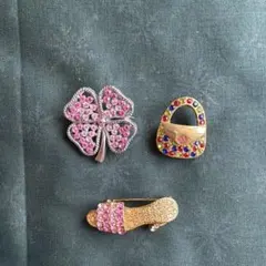 ストーン装飾 ブローチ3点セット