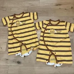みつばち柄ストライプロンパース 2枚セット