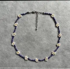 ハンドメイド　ビーズネックレス　お花