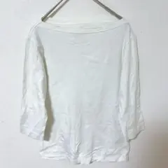 無印良品 【S】ボートネック 7分袖 カットソー ホワイト 綿混 ストレッチ