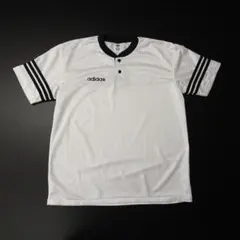 90s- 日本製 adidas アディダス 半袖Tシャツ ヘンリー デサント
