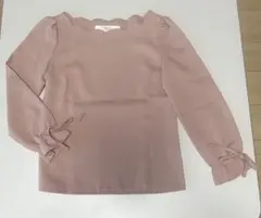 【美品】スカラップネック長袖ブラウス ピンク