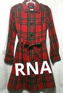 美品　RNA　ウール混タータンチェックリボンワンピース　レッド