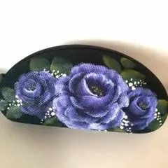 紫色のバラペイントデザイン眼鏡ケース