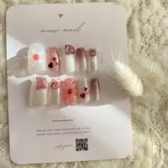 【ネイルチップ】ニュアンスネイル フラワーネイル くまちゃんネイル 冬ネイル