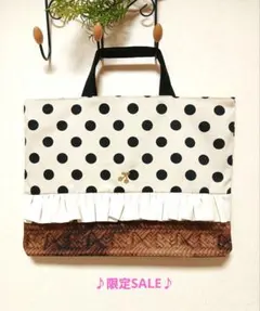 限定SALE＊レッスンバッグ　フリル水玉さくらんぼワッペン　入園入学　女の子