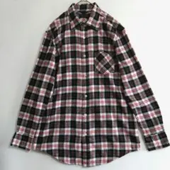 1545　ACTIVA　長袖ネルシャツ　M　黒　赤　白　チェック　US古着