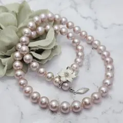 真珠 ネックレス ピンクパール　花留め具　8.4mm パール 本真珠　花