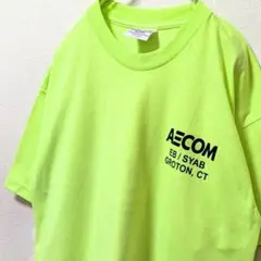 USA製ベイサイド AECOM ロゴ Tシャツ イエロー ライトグリーンL 古着