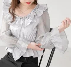 Heather　ヘザー　バック開きリボンブラウス　フリルブラウス　シャツ