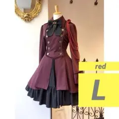 ワインレッドドレス ハロウィン ワンピース 軍服 ロリータ ゴスロリ #赤 #L