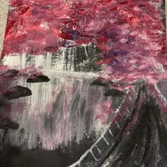 夜桜風景画。アクリル絵の具。 - メルカリ