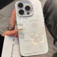 iPhone 12 Pro用 バタフライ柄 ソフトケース ホワイト