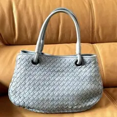 美品BOTTEGA VENETA イントレチャート ハンドバッグ ライトブルーのサムネイル
