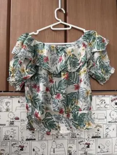 フラワープリント オフショルダー 半袖トップス