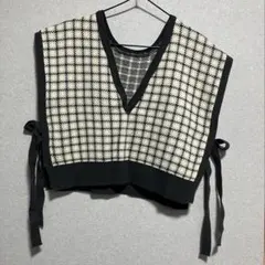 チェック柄 Vネック ニットベスト
