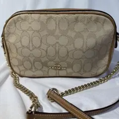 （極美品）COACH アウトラインシグネチャーアイラチェーンショルダーバッグ