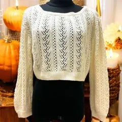 CHU XXX アイボリー レース編み ニット セーター　ショート丈　重ね着　M