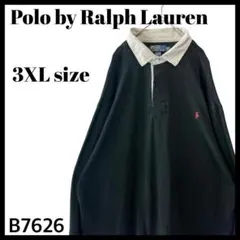 90s-00s ポロバイラルフローレン ラガーシャツ ラグビーシャツ 黒 3XL