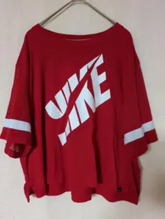 NIKE ビッグロゴメッシュ袖 ボートネック 反転ロゴ ビッグサイズ 赤 綿混のサムネイル