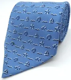 エルメス ネクタイ フィッシュ ヨット サックス シルク 中古品 (25025※